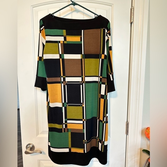 Vtg Emma & Michele Stylish Geometric Pattern Dress Sz L multiple colors 3/4 slv - Picture 15 of 15